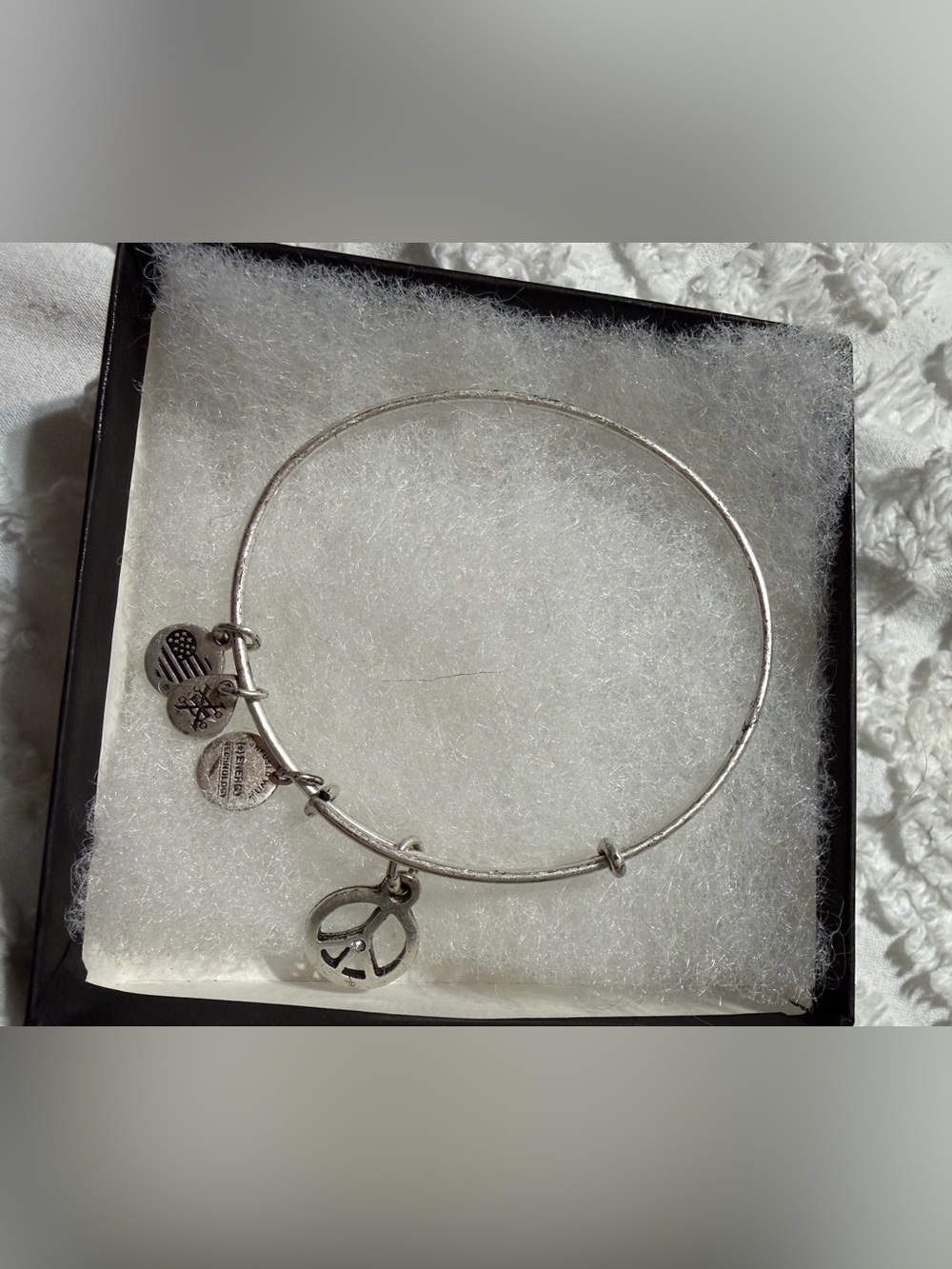 Alex and Ani Silver Peace Charm Bangle Bracelet Infused +ENERGY Technology